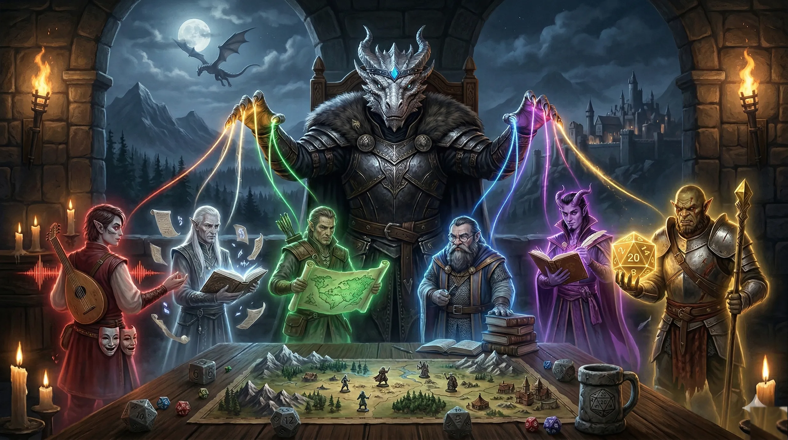 The Architect commands seven AI directors around a battle map table